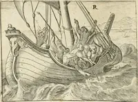 An illustration from De vernieuwde gulden winckel der kunstliebende Nederlanders : waer in den mensche door poëtische, historische en morale leeringen, vertoont wort, hoedanigh hy zijn leven, handel ende wandel, zedighlijck, eerbaerlijck en vermakelijck sal overbrengen : hier is by ghevoeght het tweede deel, waer in 't vvelvaren der vereenighde Nederlanden, en de droeve vvtvaert van Henricus de Grote, coningh van Vranckrijck en Navarre, &c. : nessens andere stichtelijcke dinghen, den konst-beminders worden voor oogen ghestelt (1622)