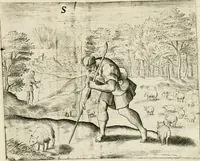 An illustration from De vernieuwde gulden winckel der kunstliebende Nederlanders : waer in den mensche door poëtische, historische en morale leeringen, vertoont wort, hoedanigh hy zijn leven, handel ende wandel, zedighlijck, eerbaerlijck en vermakelijck sal overbrengen : hier is by ghevoeght het tweede deel, waer in 't vvelvaren der vereenighde Nederlanden, en de droeve vvtvaert van Henricus de Grote, coningh van Vranckrijck en Navarre, &c. : nessens andere stichtelijcke dinghen, den konst-beminders worden voor oogen ghestelt (1622)