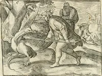 An illustration from De vernieuwde gulden winckel der kunstliebende Nederlanders : waer in den mensche door poëtische, historische en morale leeringen, vertoont wort, hoedanigh hy zijn leven, handel ende wandel, zedighlijck, eerbaerlijck en vermakelijck sal overbrengen : hier is by ghevoeght het tweede deel, waer in 't vvelvaren der vereenighde Nederlanden, en de droeve vvtvaert van Henricus de Grote, coningh van Vranckrijck en Navarre, &c. : nessens andere stichtelijcke dinghen, den konst-beminders worden voor oogen ghestelt (1622)
