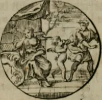 An illustration from Devises et emblemes anciennes & modernes, tirées des plus celebres auteurs, oder, Emblematische Gemüths-Vergnügung : bey Betrachtung siben hundert und funffzehen der curieusesten und ergötzlichen Sinn-Bildern, mit ihren zuständigen teutsch-lateinisch-französisch- und italianischen Beyschrifften (1695)