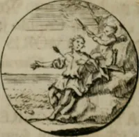An illustration from Devises et emblemes anciennes & modernes, tirées des plus celebres auteurs, oder, Emblematische Gemüths-Vergnügung : bey Betrachtung siben hundert und funffzehen der curieusesten und ergötzlichen Sinn-Bildern, mit ihren zuständigen teutsch-lateinisch-französisch- und italianischen Beyschrifften (1695)