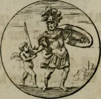 An illustration from Devises et emblemes anciennes & modernes, tirées des plus celebres auteurs, oder, Emblematische Gemüths-Vergnügung : bey Betrachtung siben hundert und funffzehen der curieusesten und ergötzlichen Sinn-Bildern, mit ihren zuständigen teutsch-lateinisch-französisch- und italianischen Beyschrifften (1695)