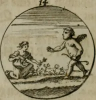 An illustration from Devises et emblemes anciennes & modernes, tirées des plus celebres auteurs, oder, Emblematische Gemüths-Vergnügung : bey Betrachtung siben hundert und funffzehen der curieusesten und ergötzlichen Sinn-Bildern, mit ihren zuständigen teutsch-lateinisch-französisch- und italianischen Beyschrifften (1695)