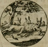 An illustration from Devises et emblemes anciennes & modernes, tirées des plus celebres auteurs, oder, Emblematische Gemüths-Vergnügung : bey Betrachtung siben hundert und funffzehen der curieusesten und ergötzlichen Sinn-Bildern, mit ihren zuständigen teutsch-lateinisch-französisch- und italianischen Beyschrifften (1695)