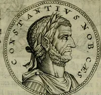 An illustration from De vita et moribus imperatorum Romanorum: excerpta ex libris Sexti Aurelii Victoris, à Caesare Augusto usque ad Theodosium imperatorem. Andreas Schottus compositis tribus M.SS. cum Vett. vulgatis emendabat; scholiis & veris iconibus ex antiquis numismatis delineatis illustrabat. Quibus accesserunt & Eliae Vineti notae (1669)