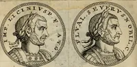 Picture 53 of 66 from De vita et moribus imperatorum Romanorum: excerpta ex libris Sexti Aurelii Victoris, à Caesare Augusto usque ad Theodosium imperatorem. Andreas Schottus compositis tribus M.SS. cum Vett. vulgatis emendabat; scholiis & veris iconibus ex antiquis numismatis delineatis illustrabat. Quibus accesserunt & Eliae Vineti notae (1669), leaf 103