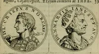 Picture 55 of 66 from De vita et moribus imperatorum Romanorum: excerpta ex libris Sexti Aurelii Victoris, à Caesare Augusto usque ad Theodosium imperatorem. Andreas Schottus compositis tribus M.SS. cum Vett. vulgatis emendabat; scholiis & veris iconibus ex antiquis numismatis delineatis illustrabat. Quibus accesserunt & Eliae Vineti notae (1669), leaf 106