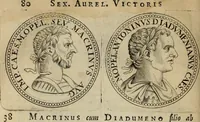 Picture 28 of 66 from De vita et moribus imperatorum Romanorum: excerpta ex libris Sexti Aurelii Victoris, à Caesare Augusto usque ad Theodosium imperatorem. Andreas Schottus compositis tribus M.SS. cum Vett. vulgatis emendabat; scholiis & veris iconibus ex antiquis numismatis delineatis illustrabat. Quibus accesserunt & Eliae Vineti notae (1669), leaf 83