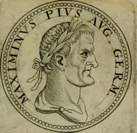 An illustration from De vita et moribus imperatorum Romanorum: excerpta ex libris Sexti Aurelii Victoris, à Caesare Augusto usque ad Theodosium imperatorem. Andreas Schottus compositis tribus M.SS. cum Vett. vulgatis emendabat; scholiis & veris iconibus ex antiquis numismatis delineatis illustrabat. Quibus accesserunt & Eliae Vineti notae (1669)