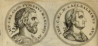 Picture 33 of 66 from De vita et moribus imperatorum Romanorum: excerpta ex libris Sexti Aurelii Victoris, à Caesare Augusto usque ad Theodosium imperatorem. Andreas Schottus compositis tribus M.SS. cum Vett. vulgatis emendabat; scholiis & veris iconibus ex antiquis numismatis delineatis illustrabat. Quibus accesserunt & Eliae Vineti notae (1669), leaf 87