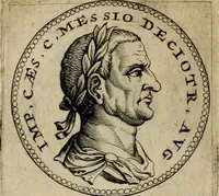 An illustration from De vita et moribus imperatorum Romanorum: excerpta ex libris Sexti Aurelii Victoris, à Caesare Augusto usque ad Theodosium imperatorem. Andreas Schottus compositis tribus M.SS. cum Vett. vulgatis emendabat; scholiis & veris iconibus ex antiquis numismatis delineatis illustrabat. Quibus accesserunt & Eliae Vineti notae (1669)
