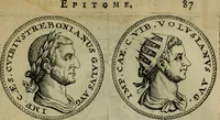 Picture 37 of 66 from De vita et moribus imperatorum Romanorum: excerpta ex libris Sexti Aurelii Victoris, à Caesare Augusto usque ad Theodosium imperatorem. Andreas Schottus compositis tribus M.SS. cum Vett. vulgatis emendabat; scholiis & veris iconibus ex antiquis numismatis delineatis illustrabat. Quibus accesserunt & Eliae Vineti notae (1669), leaf 90