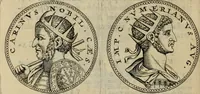 Picture 48 of 66 from De vita et moribus imperatorum Romanorum: excerpta ex libris Sexti Aurelii Victoris, à Caesare Augusto usque ad Theodosium imperatorem. Andreas Schottus compositis tribus M.SS. cum Vett. vulgatis emendabat; scholiis & veris iconibus ex antiquis numismatis delineatis illustrabat. Quibus accesserunt & Eliae Vineti notae (1669), leaf 99
