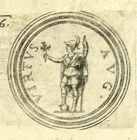 Picture 32 of 101 from De vitis imperatorum et caesarum romanorum : tam occidentalium quam orientalium, nec non vxorum et liberorum eorum, item tyrannorum omnium ... : inde à C. Julio Caesare, primo monarcha, vsque ad D.N. Imperatorem Caesarem Matthiam : vnà cum eorum effigiebus & symbolis ... (1615), leaf 141