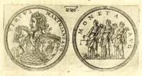 Picture 41 of 101 from De vitis imperatorum et caesarum romanorum : tam occidentalium quam orientalium, nec non vxorum et liberorum eorum, item tyrannorum omnium ... : inde à C. Julio Caesare, primo monarcha, vsque ad D.N. Imperatorem Caesarem Matthiam : vnà cum eorum effigiebus & symbolis ... (1615), leaf 179