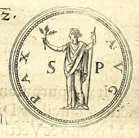 Picture 43 of 101 from De vitis imperatorum et caesarum romanorum : tam occidentalium quam orientalium, nec non vxorum et liberorum eorum, item tyrannorum omnium ... : inde à C. Julio Caesare, primo monarcha, vsque ad D.N. Imperatorem Caesarem Matthiam : vnà cum eorum effigiebus & symbolis ... (1615), leaf 186