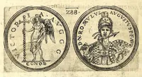 Picture 55 of 101 from De vitis imperatorum et caesarum romanorum : tam occidentalium quam orientalium, nec non vxorum et liberorum eorum, item tyrannorum omnium ... : inde à C. Julio Caesare, primo monarcha, vsque ad D.N. Imperatorem Caesarem Matthiam : vnà cum eorum effigiebus & symbolis ... (1615), leaf 242