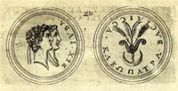 Picture 2 of 101 from De vitis imperatorum et caesarum romanorum : tam occidentalium quam orientalium, nec non vxorum et liberorum eorum, item tyrannorum omnium ... : inde à C. Julio Caesare, primo monarcha, vsque ad D.N. Imperatorem Caesarem Matthiam : vnà cum eorum effigiebus & symbolis ... (1615), leaf 29