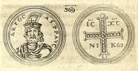 Picture 71 of 101 from De vitis imperatorum et caesarum romanorum : tam occidentalium quam orientalium, nec non vxorum et liberorum eorum, item tyrannorum omnium ... : inde à C. Julio Caesare, primo monarcha, vsque ad D.N. Imperatorem Caesarem Matthiam : vnà cum eorum effigiebus & symbolis ... (1615), leaf 328
