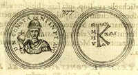 Picture 73 of 101 from De vitis imperatorum et caesarum romanorum : tam occidentalium quam orientalium, nec non vxorum et liberorum eorum, item tyrannorum omnium ... : inde à C. Julio Caesare, primo monarcha, vsque ad D.N. Imperatorem Caesarem Matthiam : vnà cum eorum effigiebus & symbolis ... (1615), leaf 335