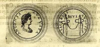 Picture 3 of 101 from De vitis imperatorum et caesarum romanorum : tam occidentalium quam orientalium, nec non vxorum et liberorum eorum, item tyrannorum omnium ... : inde à C. Julio Caesare, primo monarcha, vsque ad D.N. Imperatorem Caesarem Matthiam : vnà cum eorum effigiebus & symbolis ... (1615), leaf 35