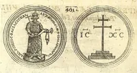 An illustration from De vitis imperatorum et caesarum romanorum : tam occidentalium quam orientalium, nec non vxorum et liberorum eorum, item tyrannorum omnium ... : inde à C. Julio Caesare, primo monarcha, vsque ad D.N. Imperatorem Caesarem Matthiam : vnà cum eorum effigiebus & symbolis ... (1615)