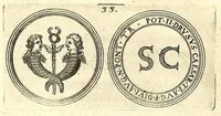 Picture 5 of 101 from De vitis imperatorum et caesarum romanorum : tam occidentalium quam orientalium, nec non vxorum et liberorum eorum, item tyrannorum omnium ... : inde à C. Julio Caesare, primo monarcha, vsque ad D.N. Imperatorem Caesarem Matthiam : vnà cum eorum effigiebus & symbolis ... (1615), leaf 40