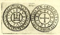 An illustration from De vitis imperatorum et caesarum romanorum : tam occidentalium quam orientalium, nec non vxorum et liberorum eorum, item tyrannorum omnium ... : inde à C. Julio Caesare, primo monarcha, vsque ad D.N. Imperatorem Caesarem Matthiam : vnà cum eorum effigiebus & symbolis ... (1615)