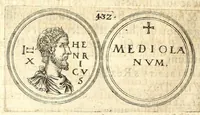 Picture 81 of 101 from De vitis imperatorum et caesarum romanorum : tam occidentalium quam orientalium, nec non vxorum et liberorum eorum, item tyrannorum omnium ... : inde à C. Julio Caesare, primo monarcha, vsque ad D.N. Imperatorem Caesarem Matthiam : vnà cum eorum effigiebus & symbolis ... (1615), leaf 414