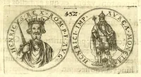 Picture 84 of 101 from De vitis imperatorum et caesarum romanorum : tam occidentalium quam orientalium, nec non vxorum et liberorum eorum, item tyrannorum omnium ... : inde à C. Julio Caesare, primo monarcha, vsque ad D.N. Imperatorem Caesarem Matthiam : vnà cum eorum effigiebus & symbolis ... (1615), leaf 451