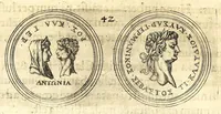 Picture 6 of 101 from De vitis imperatorum et caesarum romanorum : tam occidentalium quam orientalium, nec non vxorum et liberorum eorum, item tyrannorum omnium ... : inde à C. Julio Caesare, primo monarcha, vsque ad D.N. Imperatorem Caesarem Matthiam : vnà cum eorum effigiebus & symbolis ... (1615), leaf 48