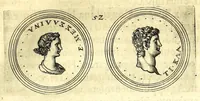Picture 9 of 101 from De vitis imperatorum et caesarum romanorum : tam occidentalium quam orientalium, nec non vxorum et liberorum eorum, item tyrannorum omnium ... : inde à C. Julio Caesare, primo monarcha, vsque ad D.N. Imperatorem Caesarem Matthiam : vnà cum eorum effigiebus & symbolis ... (1615), leaf 53