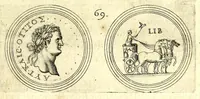 Picture 14 of 101 from De vitis imperatorum et caesarum romanorum : tam occidentalium quam orientalium, nec non vxorum et liberorum eorum, item tyrannorum omnium ... : inde à C. Julio Caesare, primo monarcha, vsque ad D.N. Imperatorem Caesarem Matthiam : vnà cum eorum effigiebus & symbolis ... (1615), leaf 65