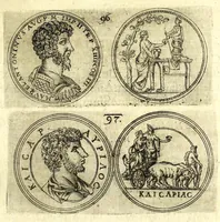 Picture 18 of 101 from De vitis imperatorum et caesarum romanorum : tam occidentalium quam orientalium, nec non vxorum et liberorum eorum, item tyrannorum omnium ... : inde à C. Julio Caesare, primo monarcha, vsque ad D.N. Imperatorem Caesarem Matthiam : vnà cum eorum effigiebus & symbolis ... (1615), leaf 81