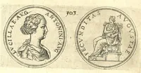 Picture 19 of 101 from De vitis imperatorum et caesarum romanorum : tam occidentalium quam orientalium, nec non vxorum et liberorum eorum, item tyrannorum omnium ... : inde à C. Julio Caesare, primo monarcha, vsque ad D.N. Imperatorem Caesarem Matthiam : vnà cum eorum effigiebus & symbolis ... (1615), leaf 86