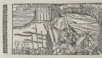 An illustration from De wonderlijcke ende warachtighe historie vant coninckrijck van Peru, : geleghen in Indien, inde welcke verhaelt wordt de gheleghentheydt, costuymen, manieren van leuen, oueruloedicheyt des goudts eñ siluers, ende voort alle de sonderlingste dinghen vanden seluen lande, insghelijckx vanden steden, plaetsen, ende inwoonders desselfs conincrijckx, daer beneuen hoet gheuonden ende eerst by de Keyserlijcke Maiest. hoochloflijcker memorien gheconquesteert ende vercreghen is, met alle de oorlogen eñ strijden die ghebeurt zijn, soo teghens d'Indianen als oock onder den Spaengaerts om tgouuernement deen teghens den anderen. Verciert met veel schoone figuren (1563)