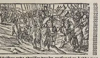 An illustration from De wonderlijcke ende warachtighe historie vant coninckrijck van Peru, : geleghen in Indien, inde welcke verhaelt wordt de gheleghentheydt, costuymen, manieren van leuen, oueruloedicheyt des goudts eñ siluers, ende voort alle de sonderlingste dinghen vanden seluen lande, insghelijckx vanden steden, plaetsen, ende inwoonders desselfs conincrijckx, daer beneuen hoet gheuonden ende eerst by de Keyserlijcke Maiest. hoochloflijcker memorien gheconquesteert ende vercreghen is, met alle de oorlogen eñ strijden die ghebeurt zijn, soo teghens d'Indianen als oock onder den Spaengaerts om tgouuernement deen teghens den anderen. Verciert met veel schoone figuren (1563)