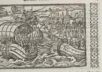 An illustration from De wonderlijcke ende warachtighe historie vant coninckrijck van Peru, : geleghen in Indien, inde welcke verhaelt wordt de gheleghentheydt, costuymen, manieren van leuen, oueruloedicheyt des goudts eñ siluers, ende voort alle de sonderlingste dinghen vanden seluen lande, insghelijckx vanden steden, plaetsen, ende inwoonders desselfs conincrijckx, daer beneuen hoet gheuonden ende eerst by de Keyserlijcke Maiest. hoochloflijcker memorien gheconquesteert ende vercreghen is, met alle de oorlogen eñ strijden die ghebeurt zijn, soo teghens d'Indianen als oock onder den Spaengaerts om tgouuernement deen teghens den anderen. Verciert met veel schoone figuren (1563)