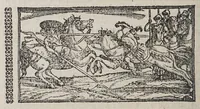 An illustration from De wonderlijcke ende warachtighe historie vant coninckrijck van Peru, : geleghen in Indien, inde welcke verhaelt wordt de gheleghentheydt, costuymen, manieren van leuen, oueruloedicheyt des goudts eñ siluers, ende voort alle de sonderlingste dinghen vanden seluen lande, insghelijckx vanden steden, plaetsen, ende inwoonders desselfs conincrijckx, daer beneuen hoet gheuonden ende eerst by de Keyserlijcke Maiest. hoochloflijcker memorien gheconquesteert ende vercreghen is, met alle de oorlogen eñ strijden die ghebeurt zijn, soo teghens d'Indianen als oock onder den Spaengaerts om tgouuernement deen teghens den anderen. Verciert met veel schoone figuren (1563)