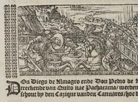 Picture 5 of 25 from De wonderlijcke ende warachtighe historie vant coninckrijck van Peru, : geleghen in Indien, inde welcke verhaelt wordt de gheleghentheydt, costuymen, manieren van leuen, oueruloedicheyt des goudts eñ siluers, ende voort alle de sonderlingste dinghen vanden seluen lande, insghelijckx vanden steden, plaetsen, ende inwoonders desselfs conincrijckx, daer beneuen hoet gheuonden ende eerst by de Keyserlijcke Maiest. hoochloflijcker memorien gheconquesteert ende vercreghen is, met alle de oorlogen eñ strijden die ghebeurt zijn, soo teghens d'Indianen als oock onder den Spaengaerts om tgouuernement deen teghens den anderen. Verciert met veel schoone figuren (1563), leaf 94