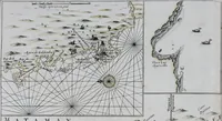 An illustration from De zee-atlas ofte water-wereld : waer in vertoont werden alle de zee-kusten van het bekende des aerd-bodems : seer dienstigh voor alle heeren en kooplieden, als oock voor alle schippers en stuurlieden (1672)