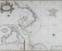 An illustration from De zee-atlas ofte water-wereld : waer in vertoont werden alle de zee-kusten van het bekende des aerd-bodems : seer dienstigh voor alle heeren en kooplieden, als oock voor alle schippers en stuurlieden (1672)
