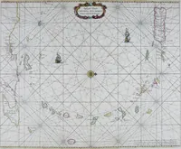 An illustration from De zee-atlas ofte water-wereld : waer in vertoont werden alle de zee-kusten van het bekende des aerd-bodems : seer dienstigh voor alle heeren en kooplieden, als oock voor alle schippers en stuurlieden (1672)