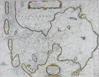 An illustration from De zee-atlas ofte water-wereld : waer in vertoont werden alle de zee-kusten van het bekende des aerd-bodems : seer dienstigh voor alle heeren en kooplieden, als oock voor alle schippers en stuurlieden (1672)