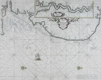 Picture 13 of 44 from De zee-atlas ofte water-wereld : waer in vertoont werden alle de zee-kusten van het bekende des aerd-bodems : seer dienstigh voor alle heeren en kooplieden, als oock voor alle schippers en stuurlieden (1672), leaf 64