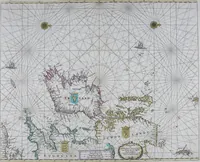 Picture 16 of 44 from De zee-atlas ofte water-wereld : waer in vertoont werden alle de zee-kusten van het bekende des aerd-bodems : seer dienstigh voor alle heeren en kooplieden, als oock voor alle schippers en stuurlieden (1672), leaf 76