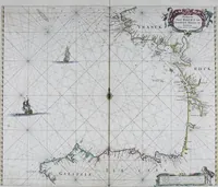 An illustration from De zee-atlas ofte water-wereld : waer in vertoont werden alle de zee-kusten van het bekende des aerd-bodems : seer dienstigh voor alle heeren en kooplieden, als oock voor alle schippers en stuurlieden (1672)