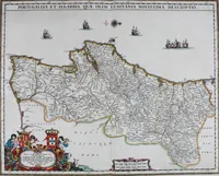 An illustration from De zee-atlas of Water-waerelt, vertoonende alle de zee-kusten van het bekende des aerd-bodems, met een generale beschrijvinge van dien : seer dienstigh voor schippers en stuurlieden, mitsgaders koop-lieden om op 't kantoor gebruyckt te worden : Nieuwelijcks aldus uytgegeven (1665)