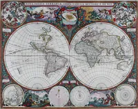 An illustration from De zee-atlas of Water-waerelt, vertoonende alle de zee-kusten van het bekende des aerd-bodems, met een generale beschrijvinge van dien : seer dienstigh voor schippers en stuurlieden, mitsgaders koop-lieden om op 't kantoor gebruyckt te worden : Nieuwelijcks aldus uytgegeven (1665)
