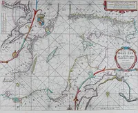 An illustration from De zee-atlas of Water-waerelt, vertoonende alle de zee-kusten van het bekende des aerd-bodems, met een generale beschrijvinge van dien : seer dienstigh voor schippers en stuurlieden, mitsgaders koop-lieden om op 't kantoor gebruyckt te worden : Nieuwelijcks aldus uytgegeven (1665)